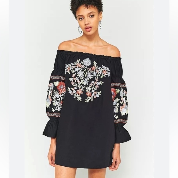 Free People Fleur Du Jour Black Floral Embroidered Short Dress - Picture 1 of 13